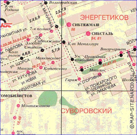 Transporte mapa de Krasnoyarsk