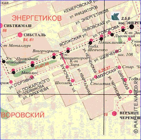 Transporte mapa de Krasnoyarsk