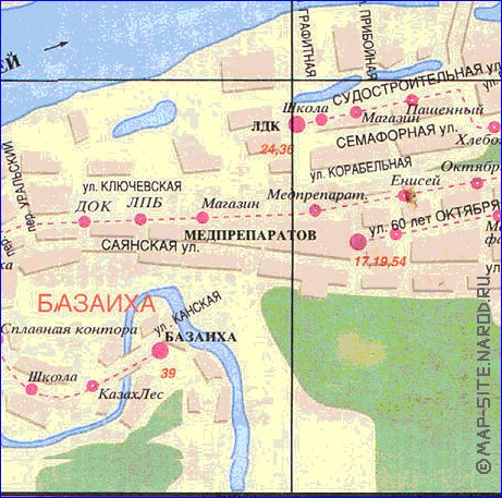 Transporte mapa de Krasnoyarsk