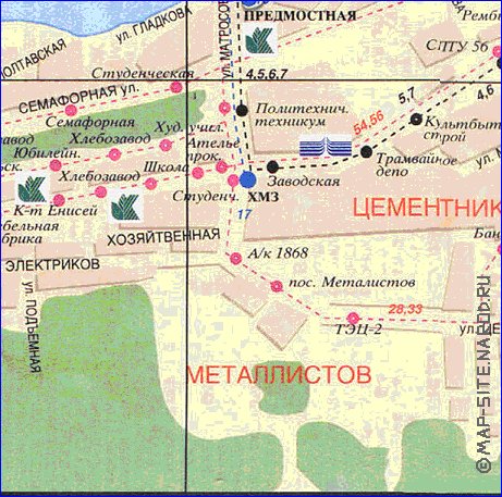 Transporte mapa de Krasnoyarsk