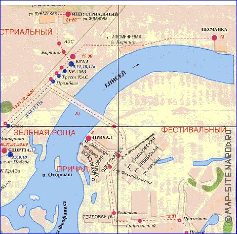 Transporte mapa de Krasnoyarsk