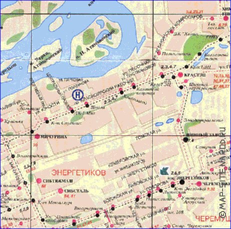 Transporte mapa de Krasnoyarsk