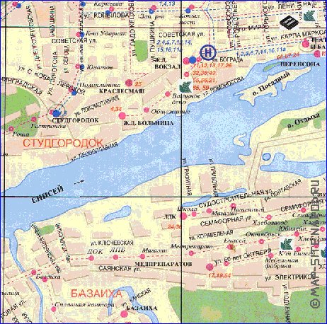 Transporte mapa de Krasnoyarsk