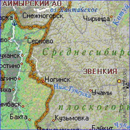 mapa de Krai de Krasnoiarsk