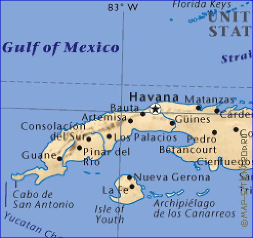 mapa de Cuba em ingles