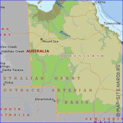 mapa de Queensland em ingles