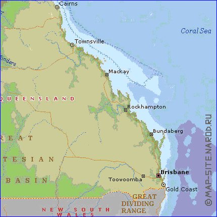 mapa de Queensland em ingles